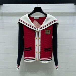 Miu Miu 2025 latest color-block shawl collar knitted cardigan